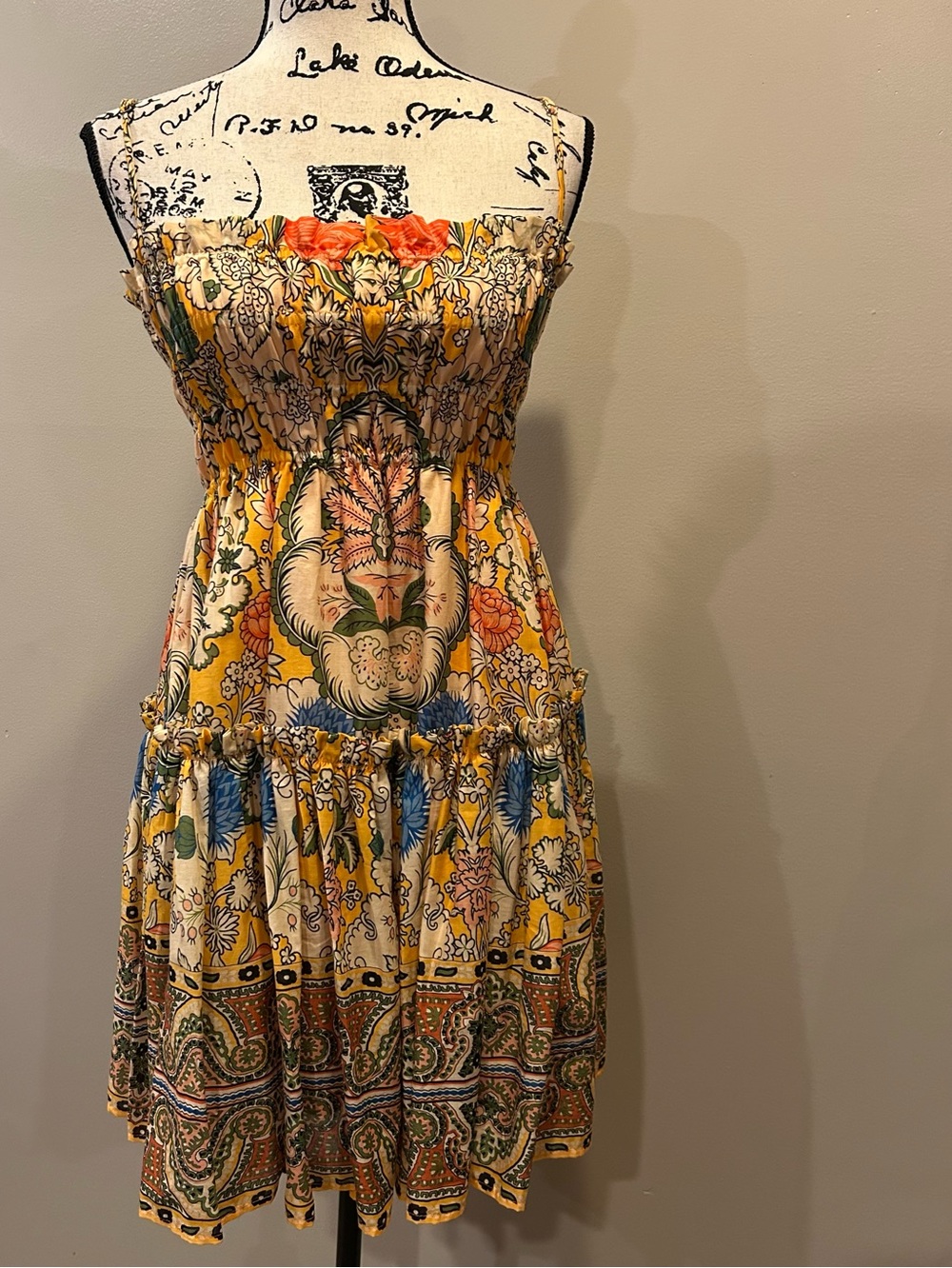 A Loves A Woven Floral Print Spaghetti Strap Smocked Babydoll Mini Dress
